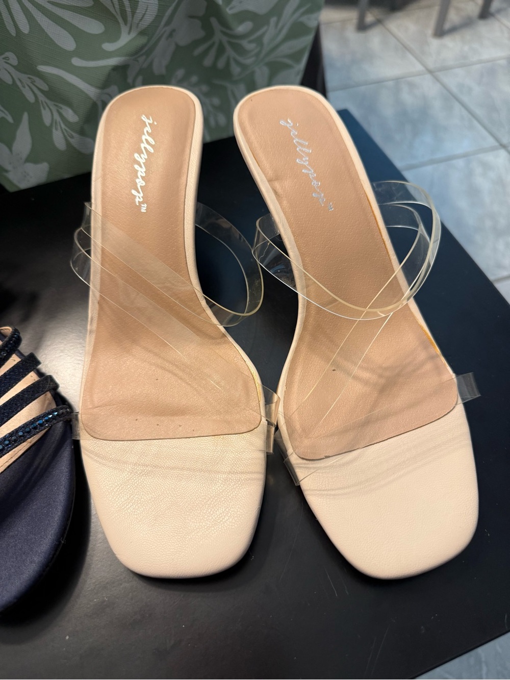Jellypop Clear Strap Nude Slide Heels